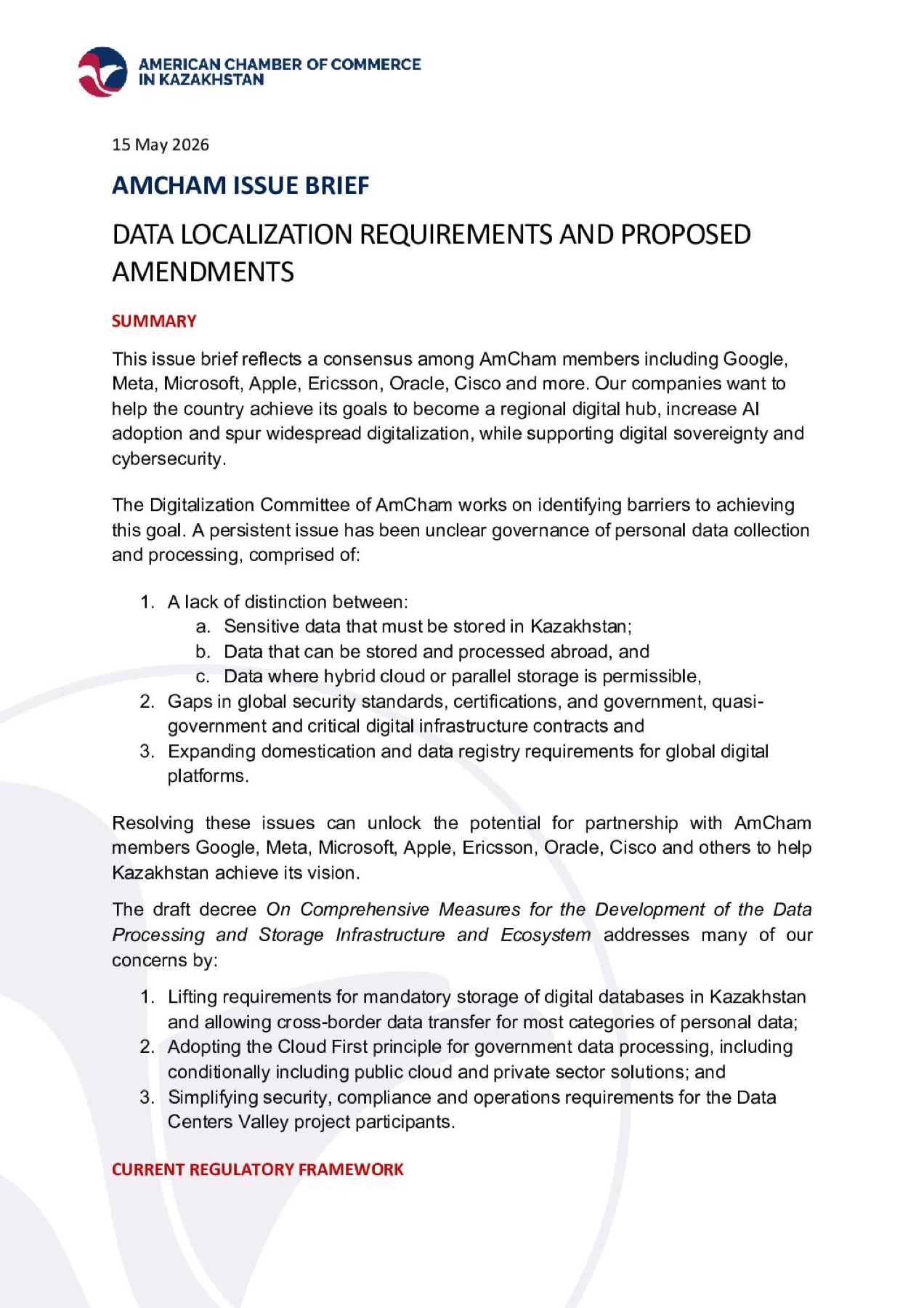 First page of the data localization issue brief in English