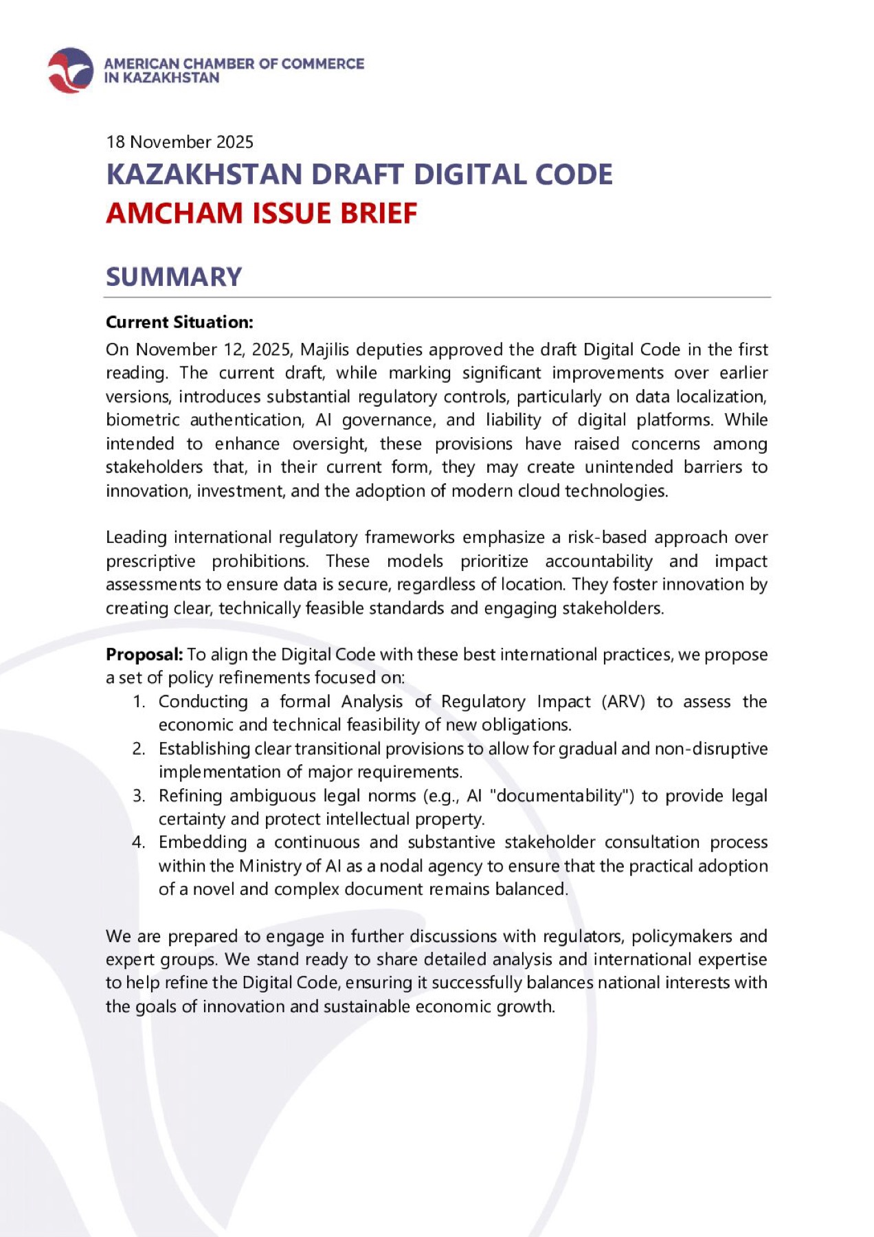 First page of the Digital Code issue brief in English