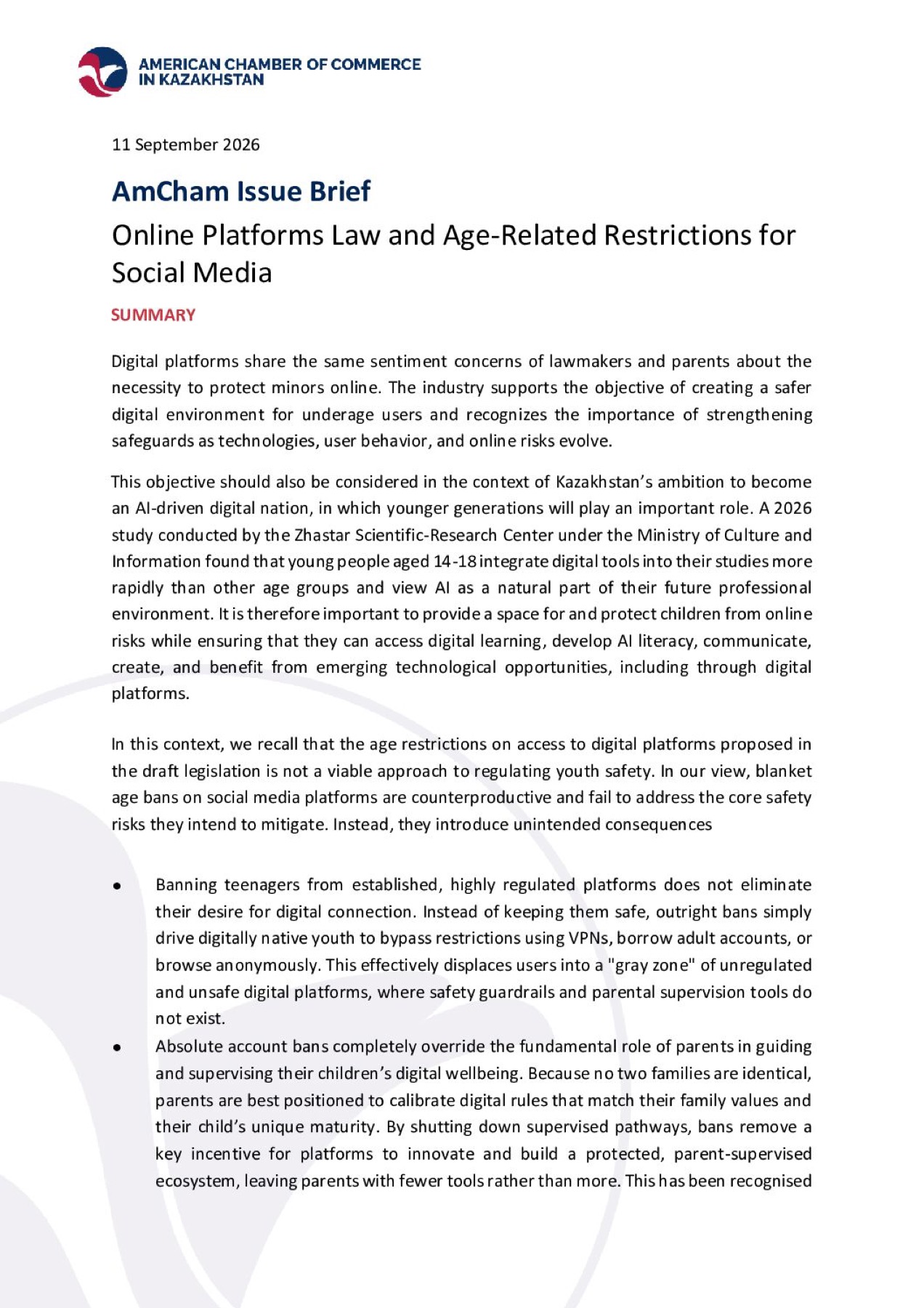 First page of the U16 legislation brief in English